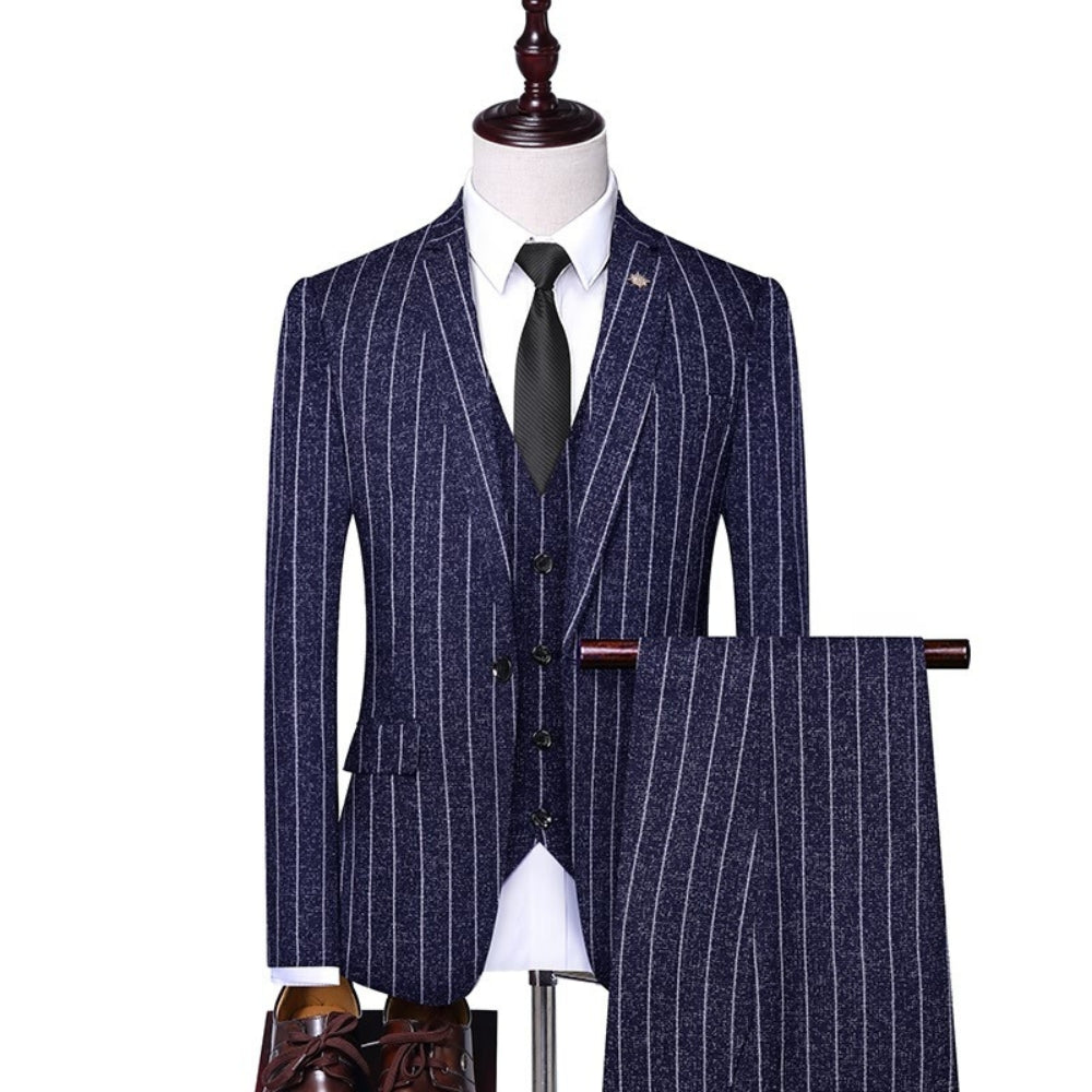 Old Money Slim Fit Style Striped Three-Piece Suit