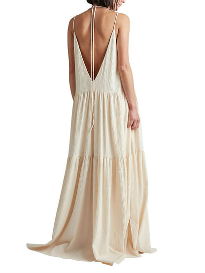 Summer Vacation Deep V-Neckline Strappy Maxi Dress
