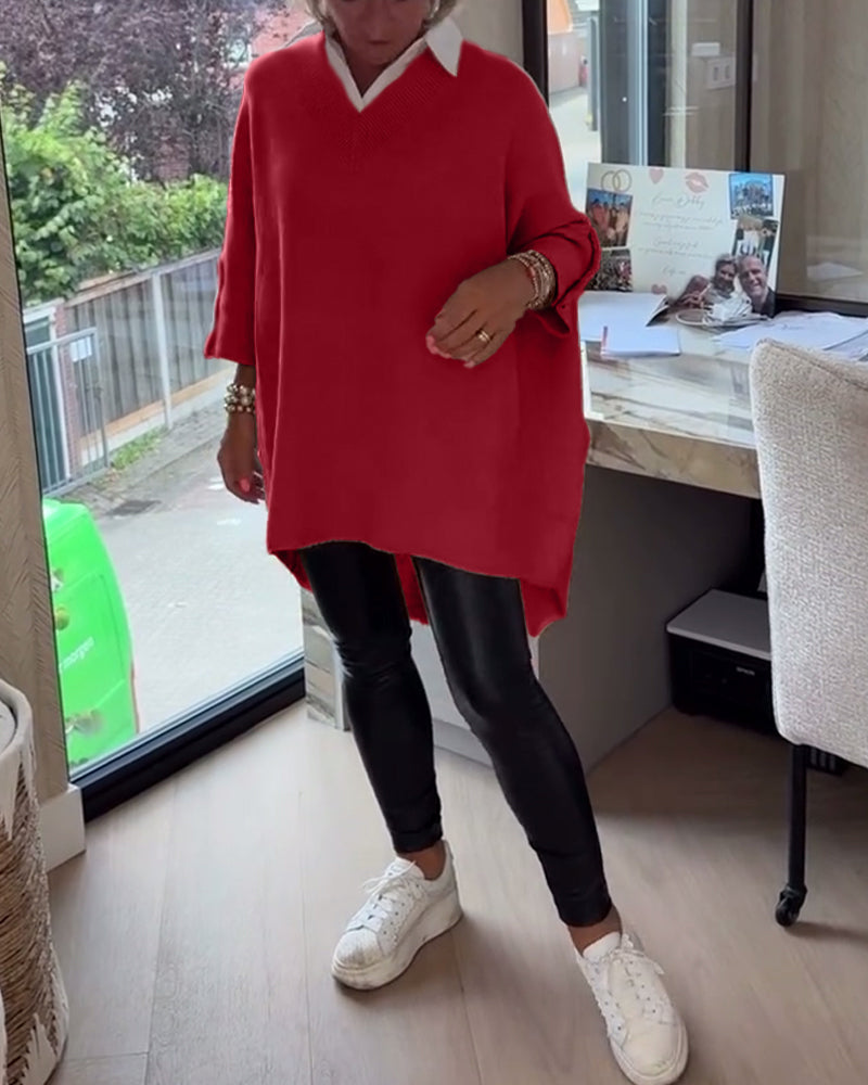 V-Neck Buttoned Asymmetrical Jumper