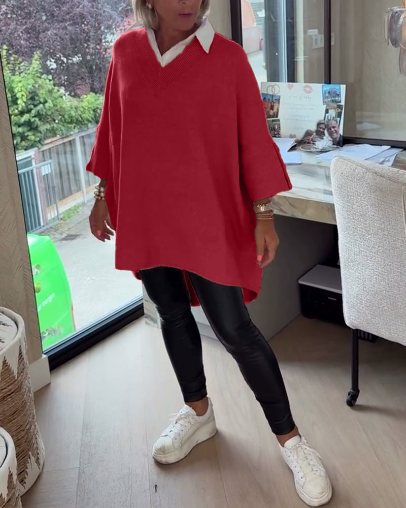 V-Neck Buttoned Asymmetrical Jumper