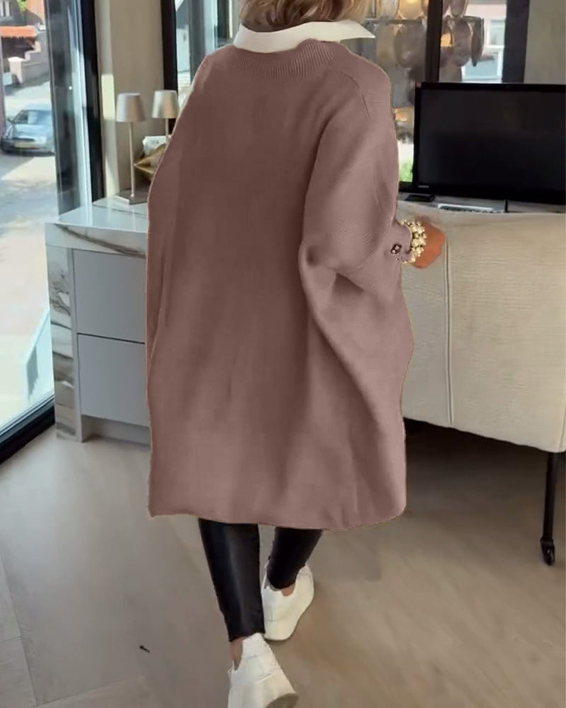 V-Neck Buttoned Asymmetrical Jumper