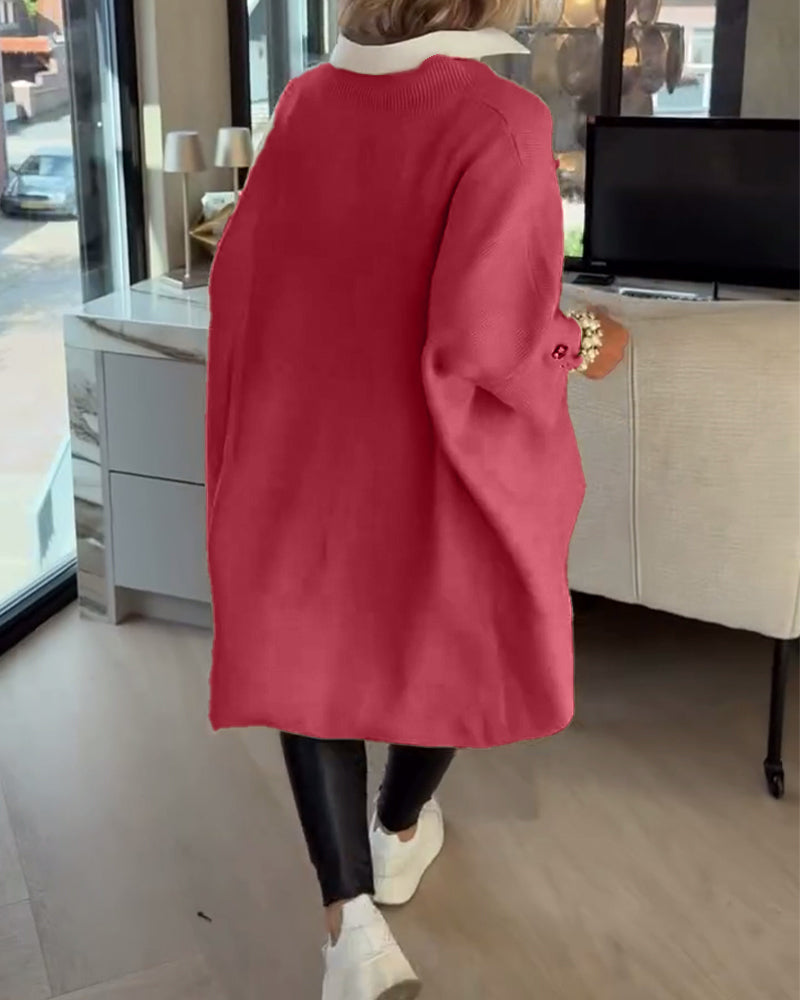 V-Neck Buttoned Asymmetrical Jumper