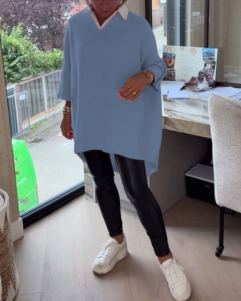 V-Neck Buttoned Asymmetrical Jumper