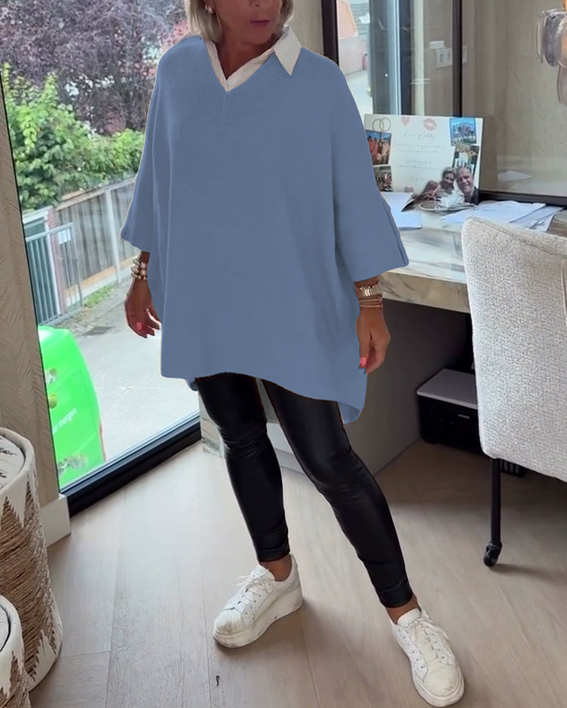 V-Neck Buttoned Asymmetrical Jumper