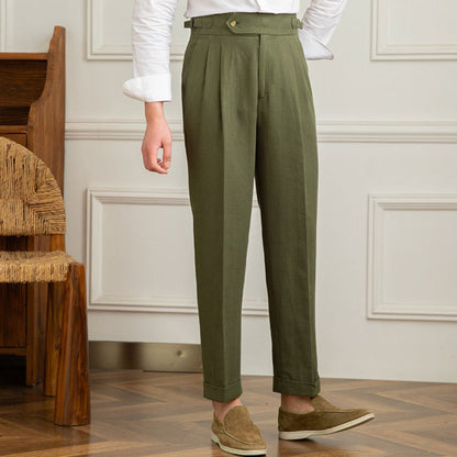 Old Money High Waist Cotton And Linen Casual Pants