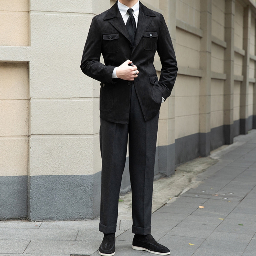 Old Money Italian Slim Fit Velvet Suede Jacket