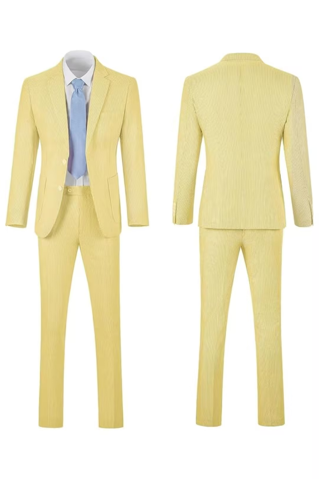 Seersucker Striped Blazer Pants 2 Piece Men's Summer Suit