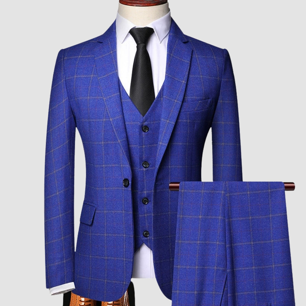Old Money Classic Three-Piece Plaid Suit