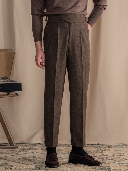 Old Money Herringbone Casual British Woolen Trousers