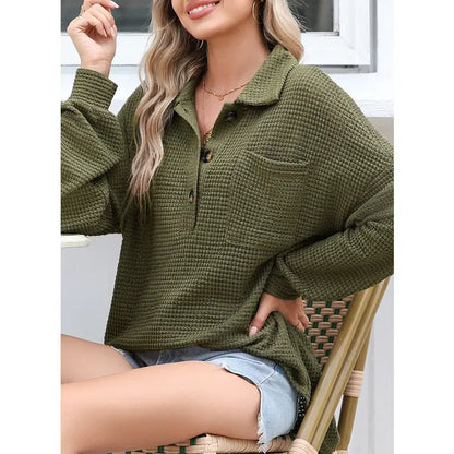 Women's Oversized Henley Waffle Shirts Tops