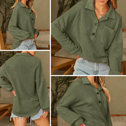 Women's Oversized Henley Waffle Shirts Tops