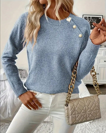 Button Decorated Raglan Sleeve Sweater