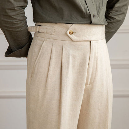 Old Money High Waist Cotton And Linen Casual Pants