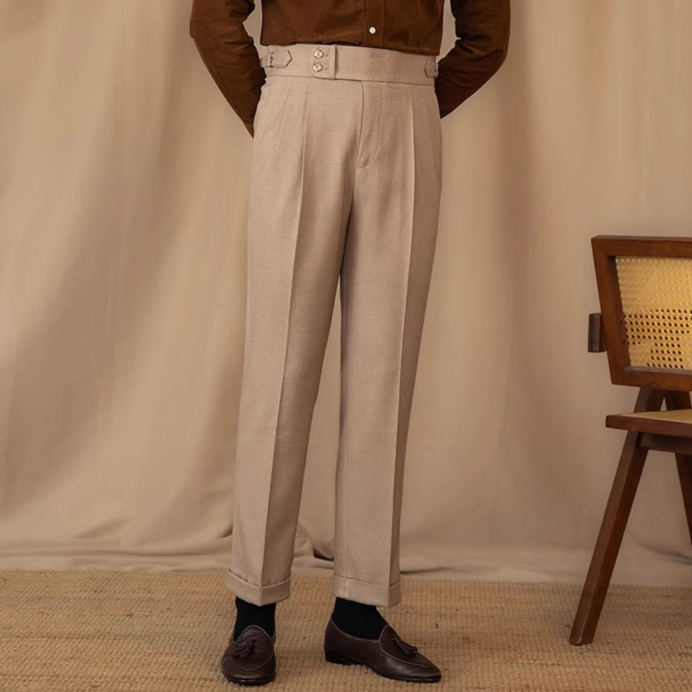 Old Money Adjustable Buckle High Waist Straight Suit Pants