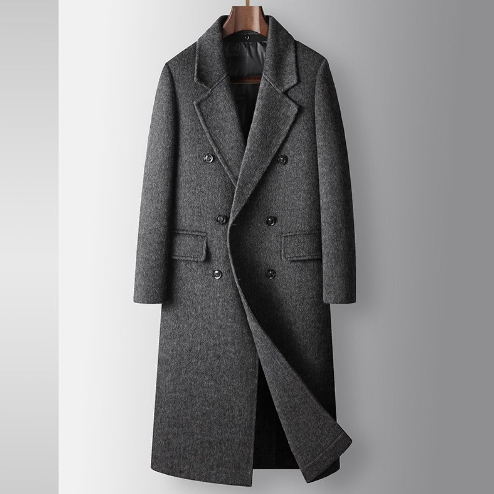 Old Money Double-Breasted Knee-Length Woolen Coat