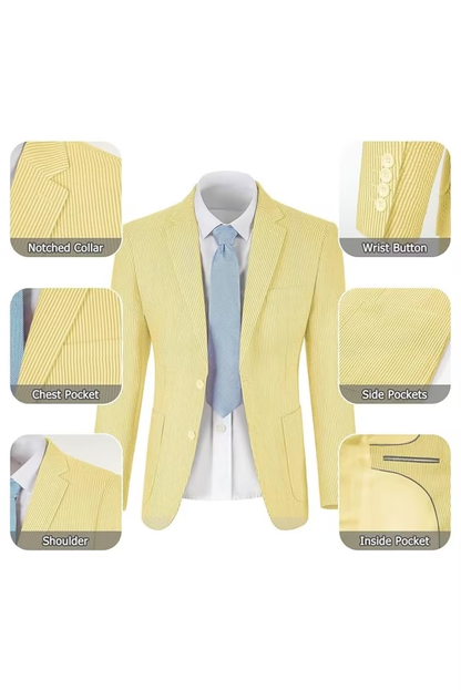 Seersucker Striped Blazer Pants 2 Piece Men's Summer Suit