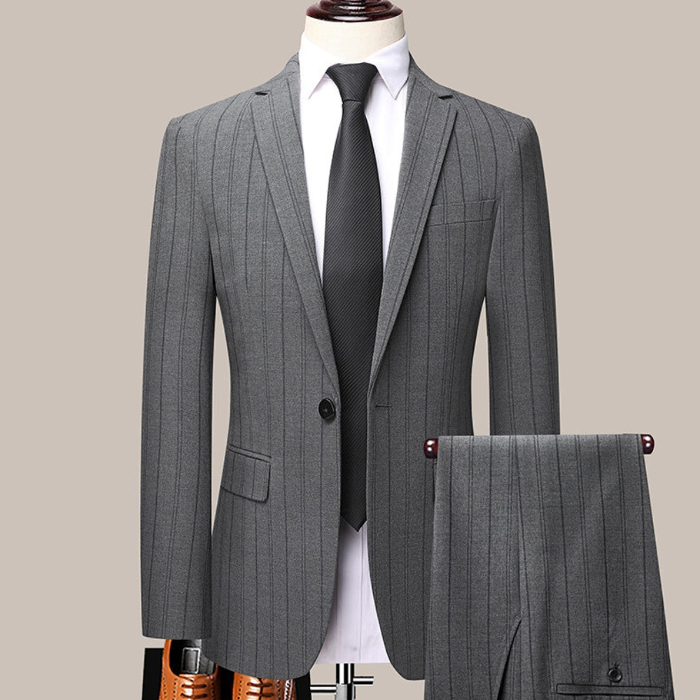 Old Money Italian Style Slim Fit Striped Two-Piece Suit