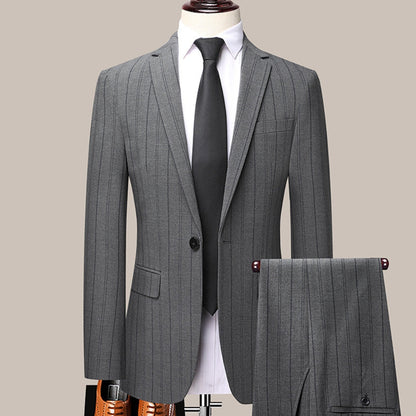 Old Money Italian Style Slim Fit Striped Two-Piece Suit