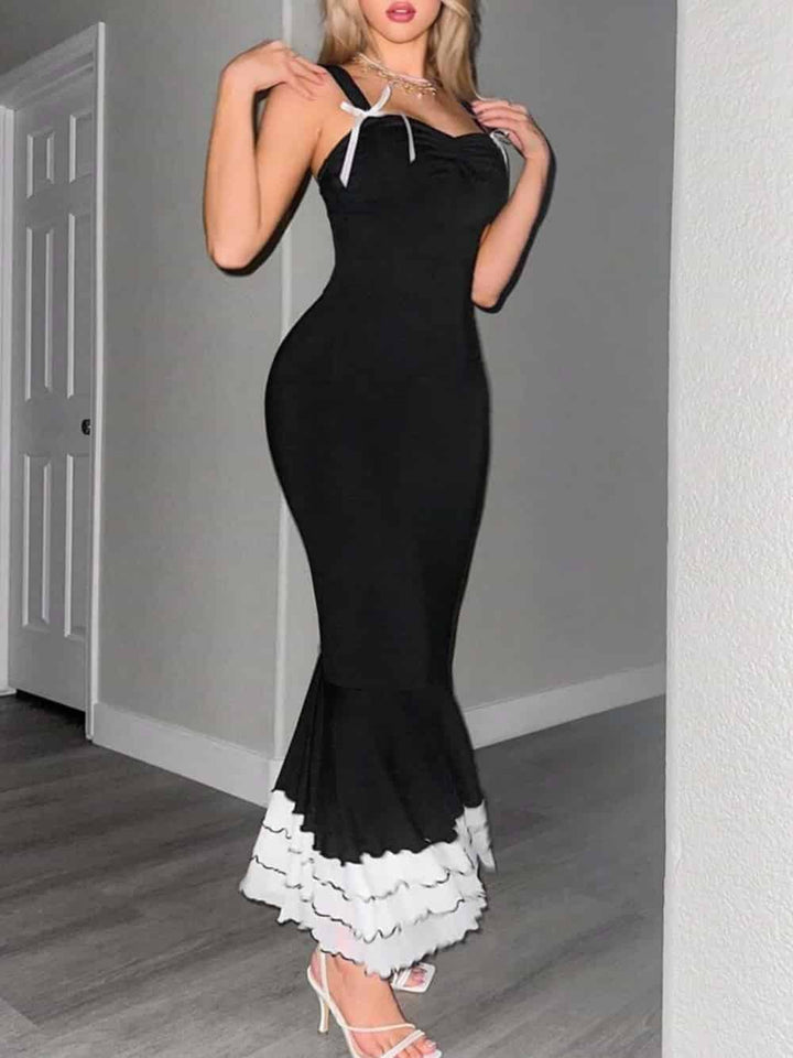 The Black Sweetheart Neck Bodycon Slip Maxi Dress