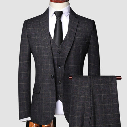 Old Money Classic Three-Piece Plaid Suit