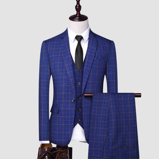 Old Money Italian Slim Fit Three-Piece Plaid Suit