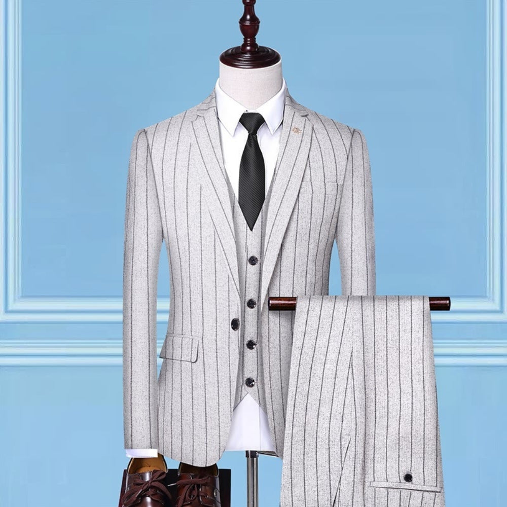 Old Money Slim Fit Style Striped Three-Piece Suit