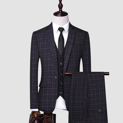Old Money Italian Slim Fit Three-Piece Plaid Suit