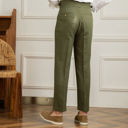 Old Money High Waist Cotton And Linen Casual Pants