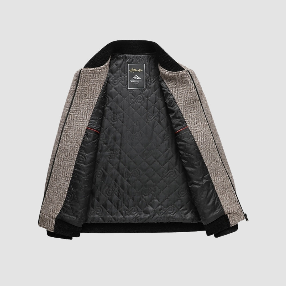 Old Money Stand Collar Zipper Woolen Jacket