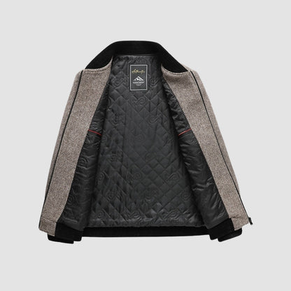 Old Money Stand Collar Zipper Woolen Jacket