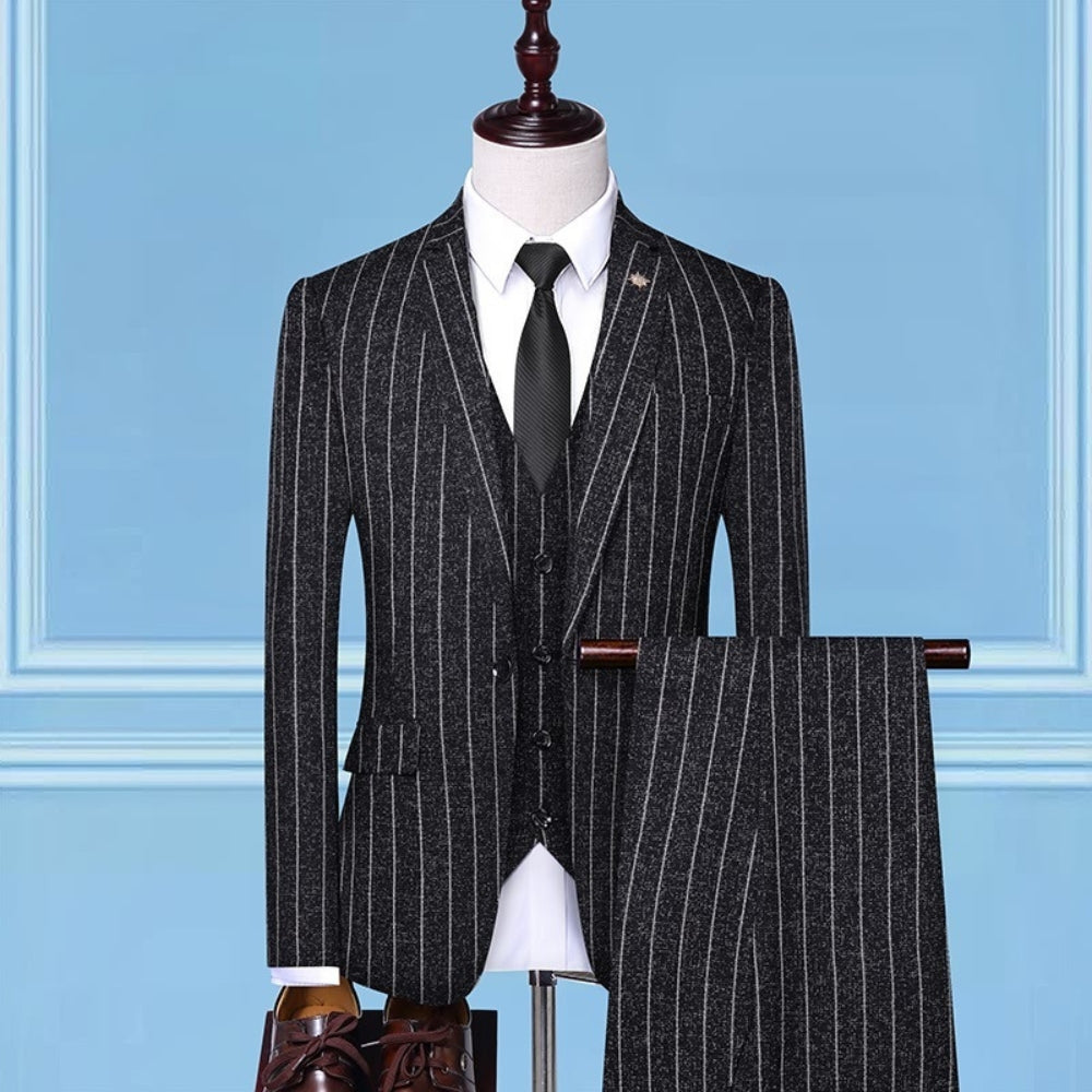Old Money Slim Fit Style Striped Three-Piece Suit