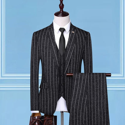 Old Money Slim Fit Style Striped Three-Piece Suit