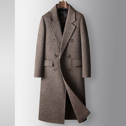 Old Money Double-Breasted Knee-Length Woolen Coat