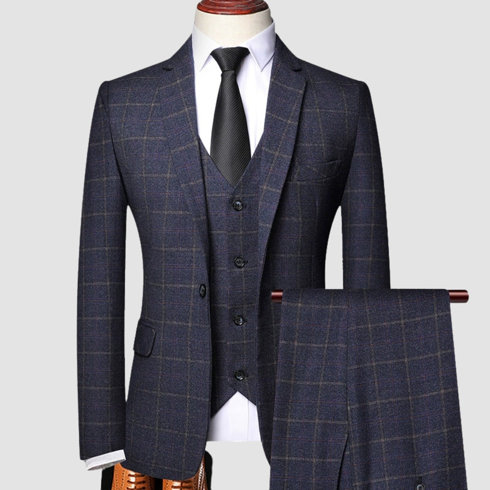 Old Money Classic Three-Piece Plaid Suit