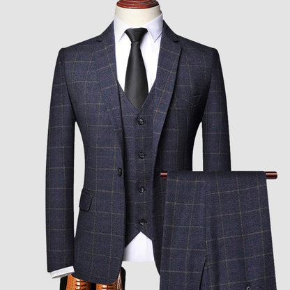 Old Money Classic Three-Piece Plaid Suit