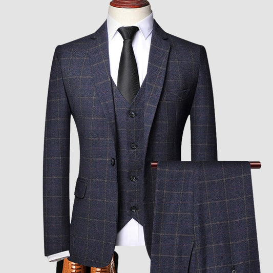 Old Money Classic Three-Piece Plaid Suit