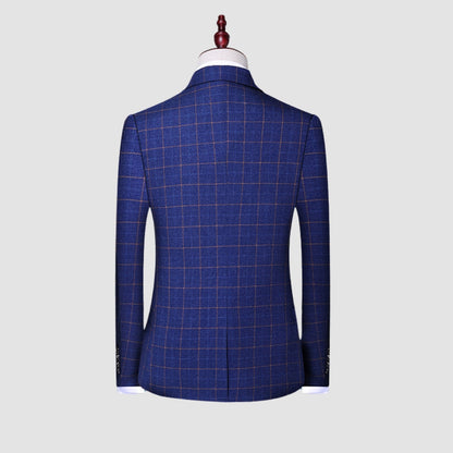 Old Money Italian Slim Fit Three-Piece Plaid Suit