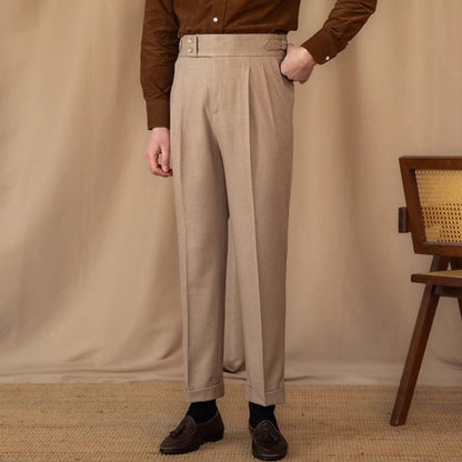 Old Money Adjustable Buckle High Waist Straight Suit Pants