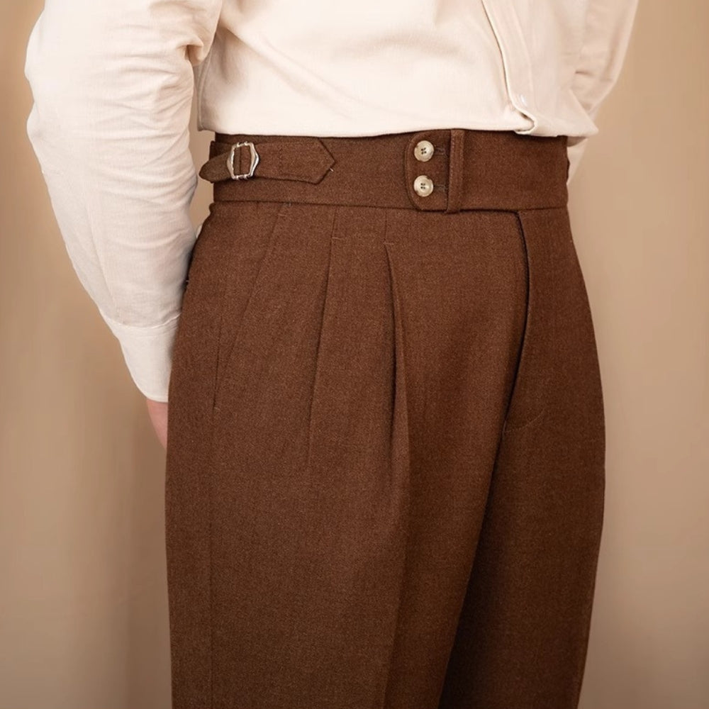 Old Money Adjustable Buckle High Waist Straight Suit Pants