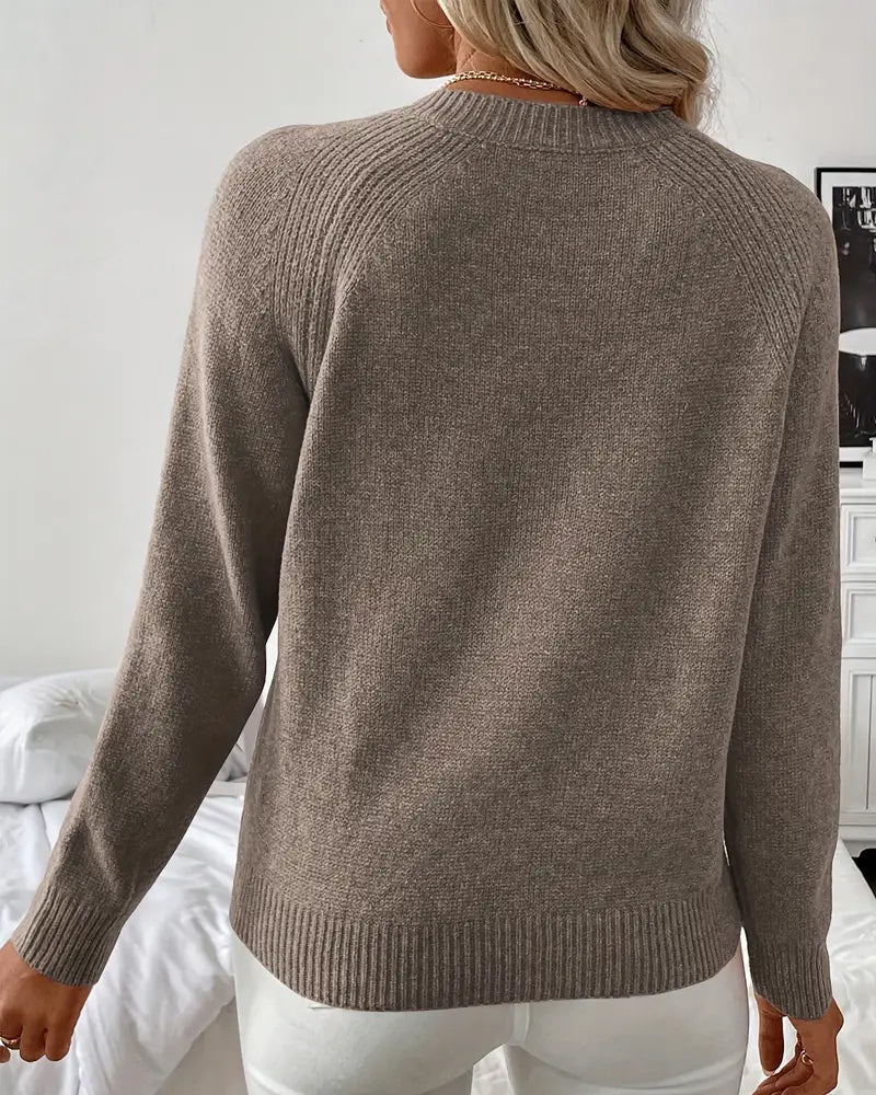Button Decorated Raglan Sleeve Sweater