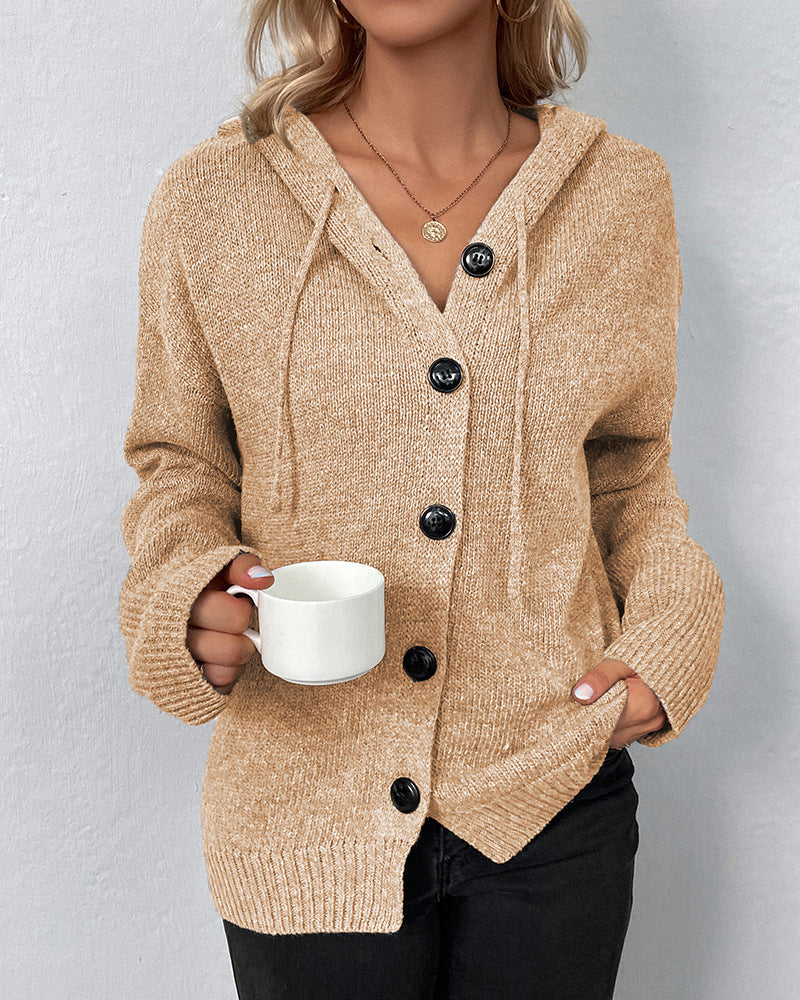 Lace-up hooded cardigan