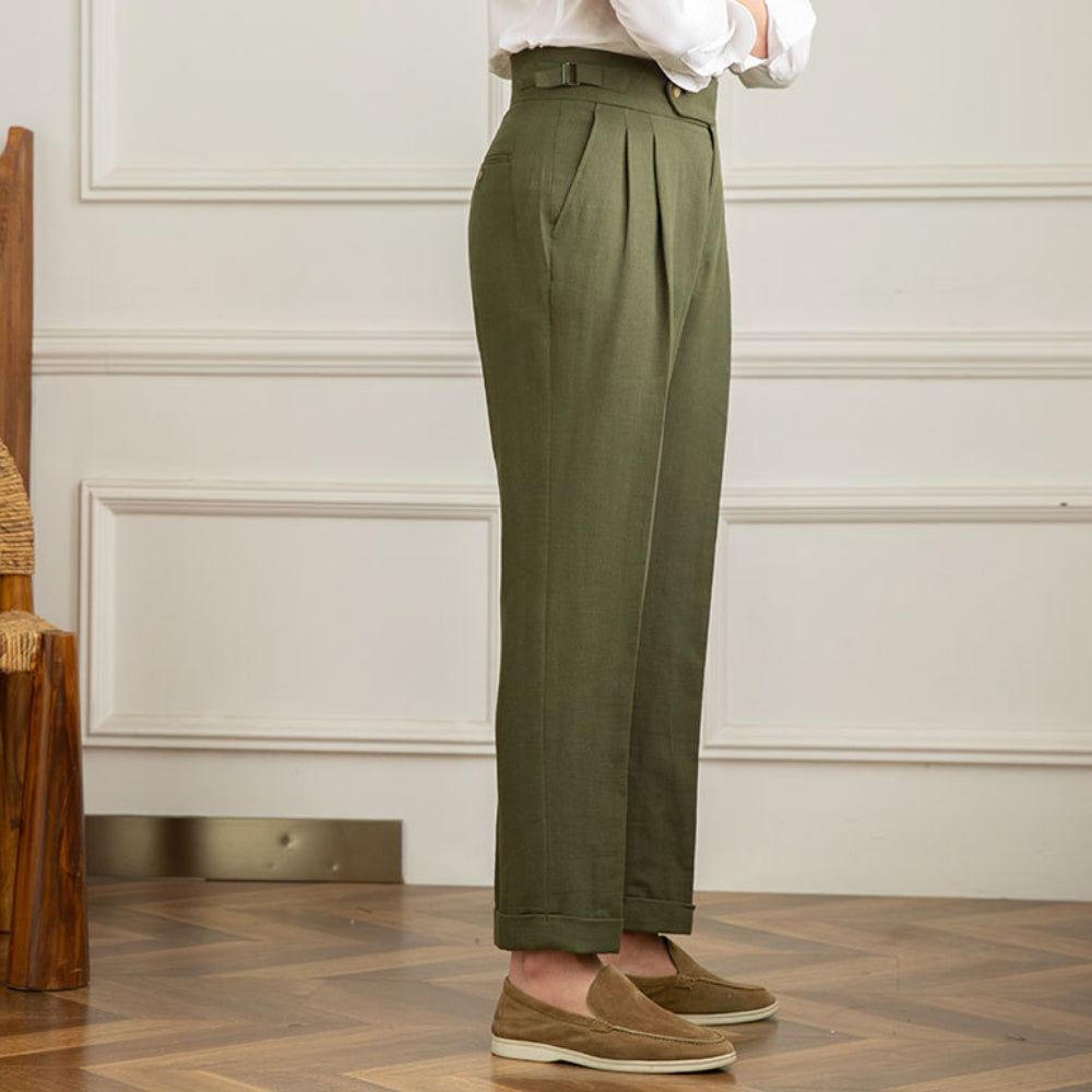 Old Money High Waist Cotton And Linen Casual Pants