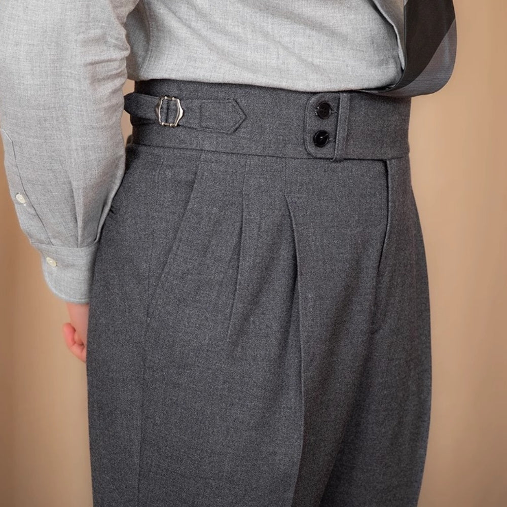 Old Money Adjustable Buckle High Waist Straight Suit Pants