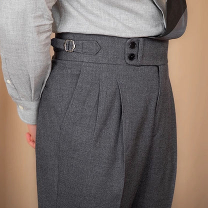 Old Money Adjustable Buckle High Waist Straight Suit Pants