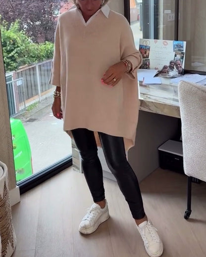 V-Neck Buttoned Asymmetrical Jumper