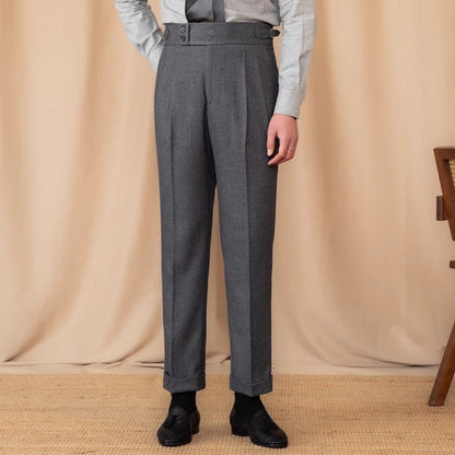 Old Money Adjustable Buckle High Waist Straight Suit Pants