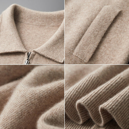 Old Money Woolen Cashmere Lapel Collar Cardigan