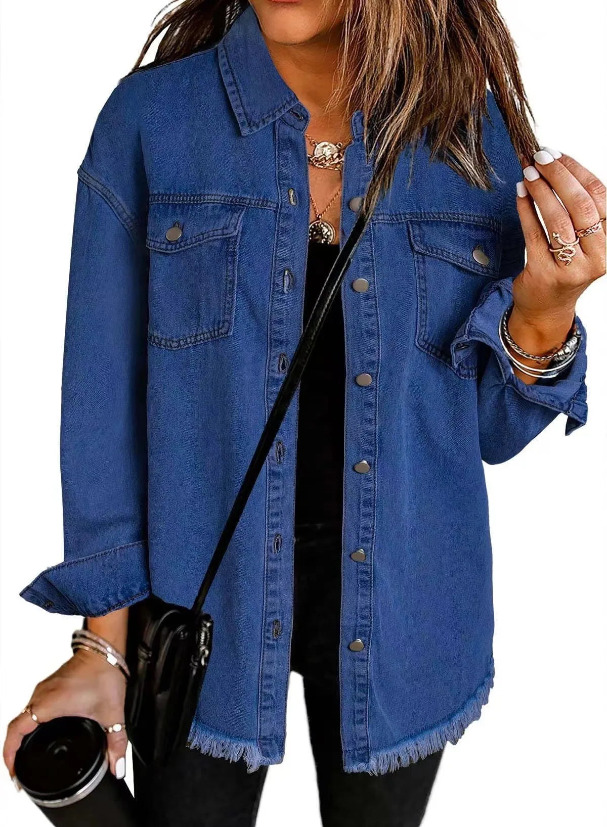 Women Washed Denim Coat Shirt Coats Turn Down Collar Y2k Streetwear Open Stitch Jacket Single Breasted Casual Loose Fit Jackets