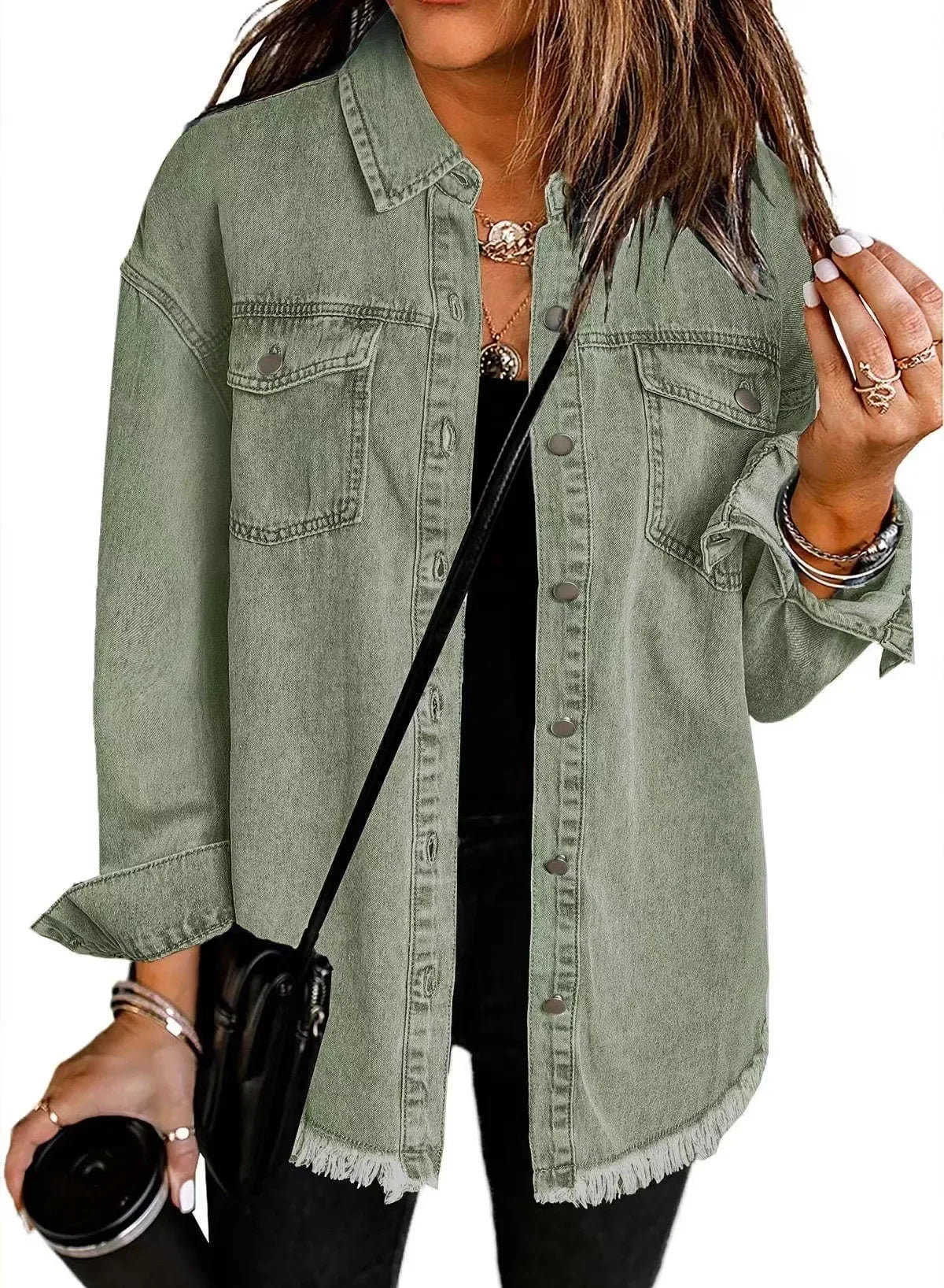 Women Washed Denim Coat Shirt Coats Turn Down Collar Y2k Streetwear Open Stitch Jacket Single Breasted Casual Loose Fit Jackets