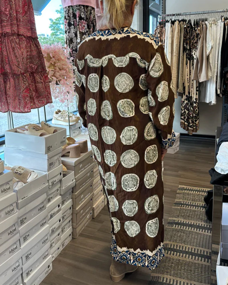 Long Sleeve Dress with V-Neck and Print